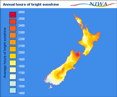 solar radiation map of New Zealand
